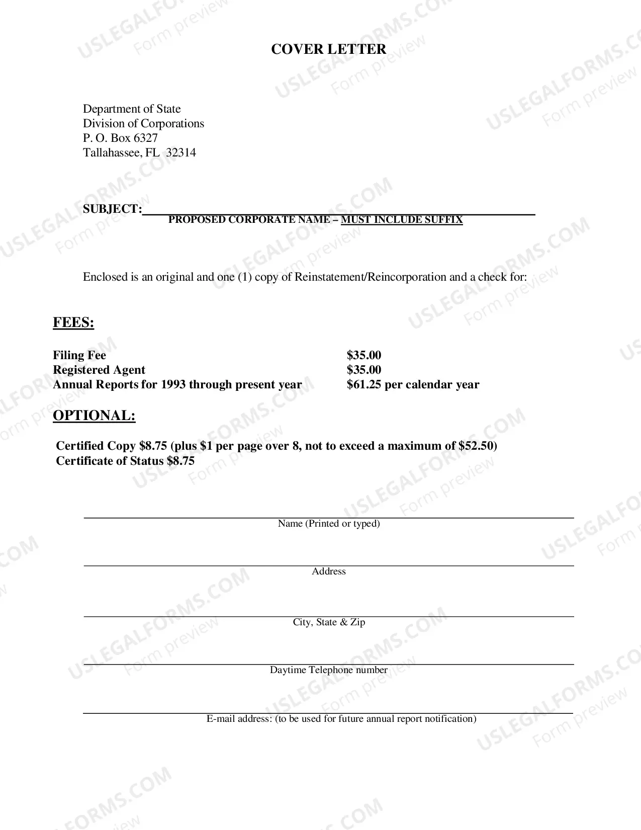 Preview Application For Reinstatement And Reincorporation of Legislatively Or Judicially Chartered Not For Profit Corporation