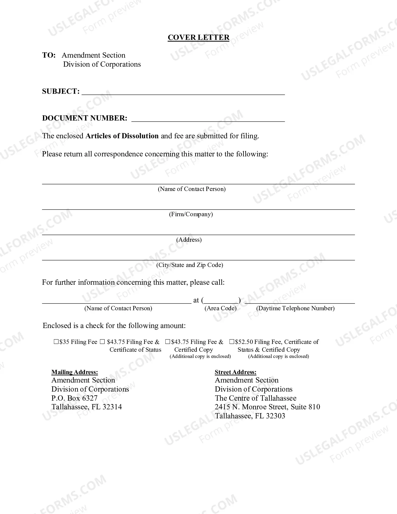 Preview Articles of Dissolution (Florida Not For Profit Corporation)