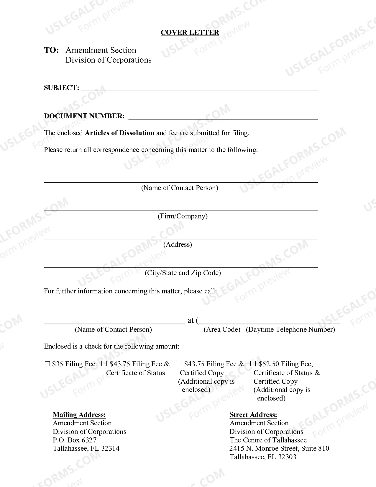Preview Articles of Dissolution (Florida Profit Corporation)