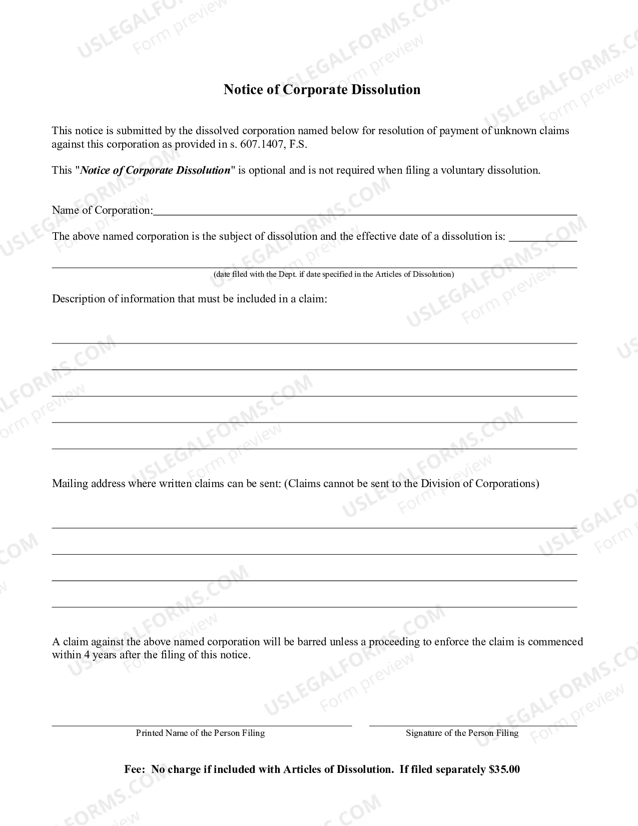 Preview Articles of Dissolution (Florida Profit Corporation)