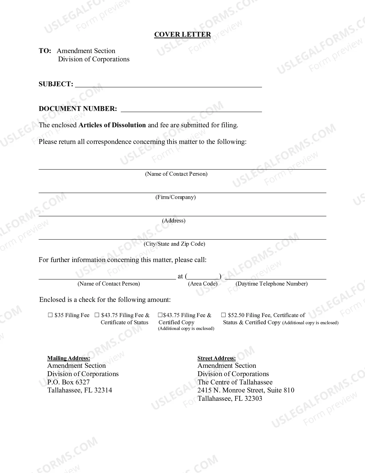 Preview Articles of Dissolution Prior To Commencement of Business (Florida Not For Profit Corporation)