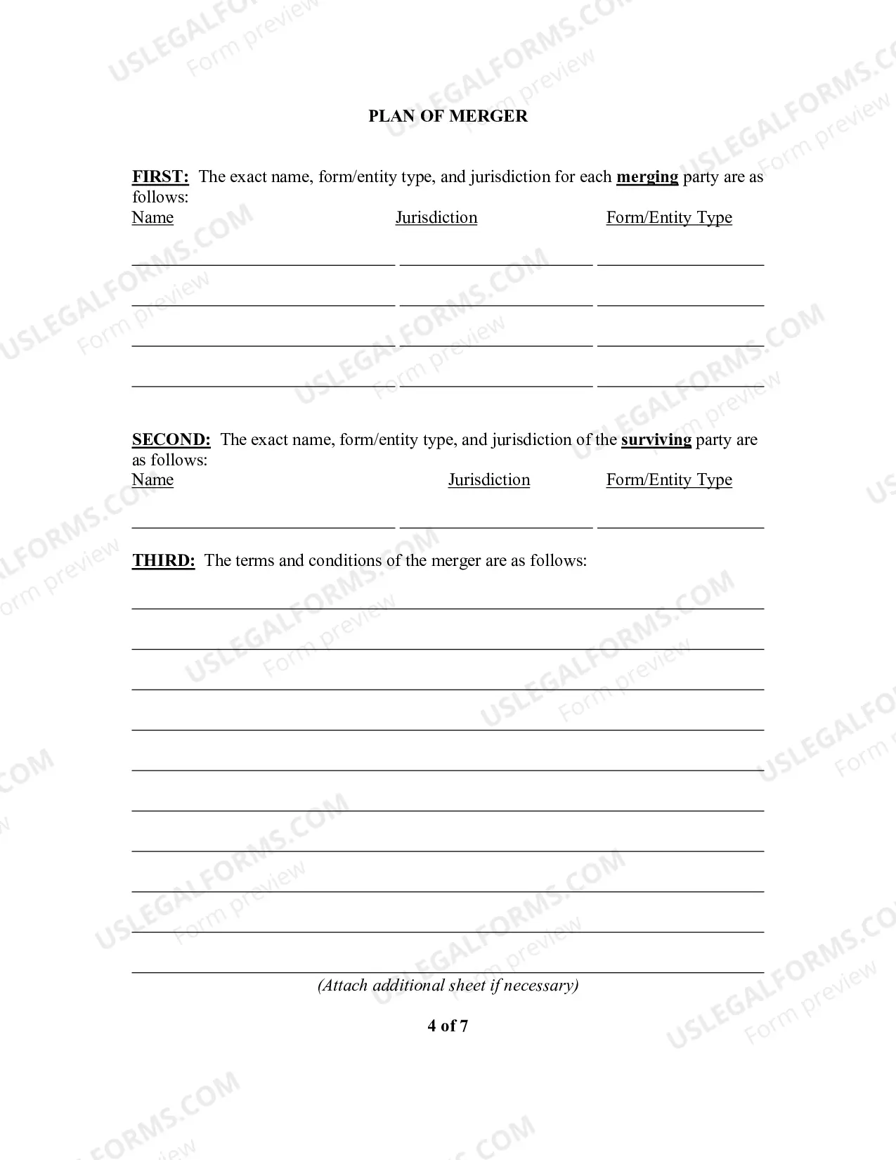 Preview Articles of Merger of Florida for Profit ot non-Profit Corporations into Other Business Entity