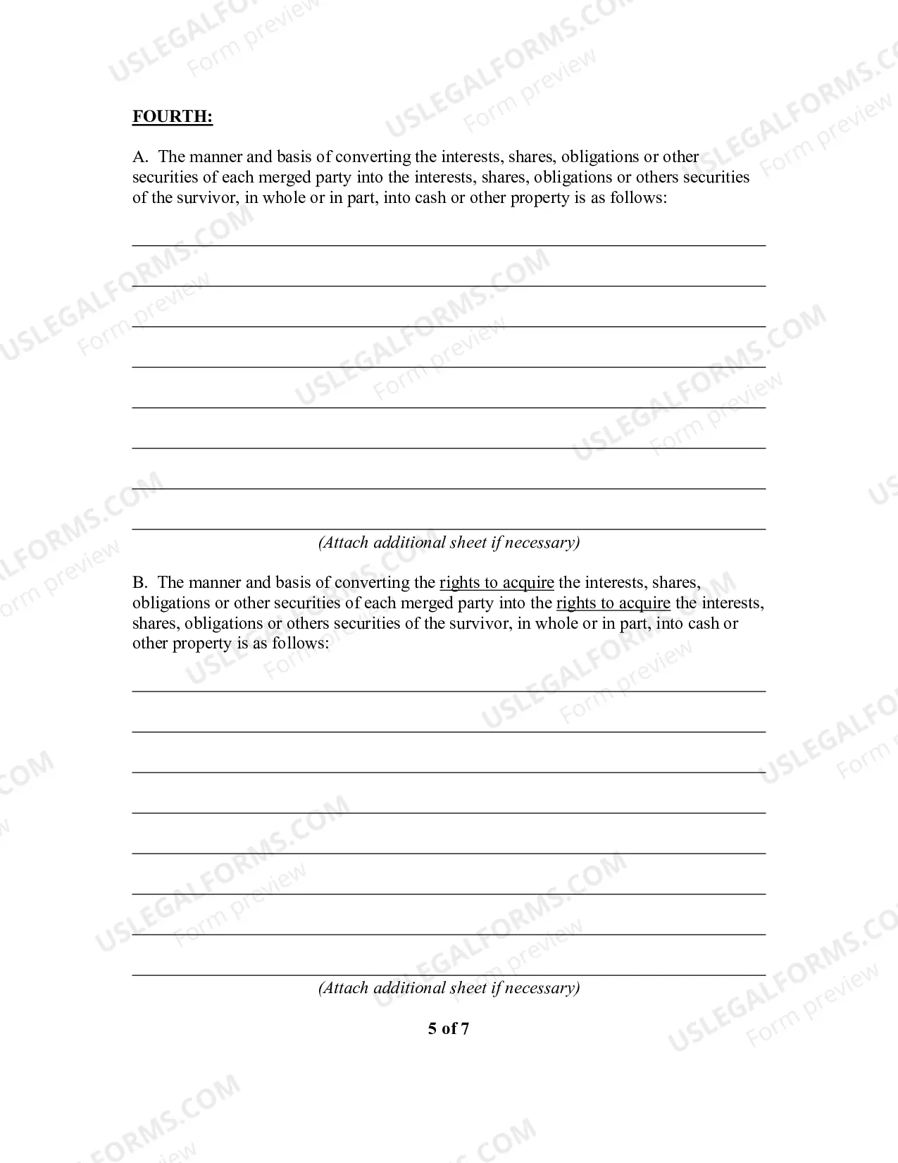 Preview Articles of Merger of Florida for Profit ot non-Profit Corporations into Other Business Entity