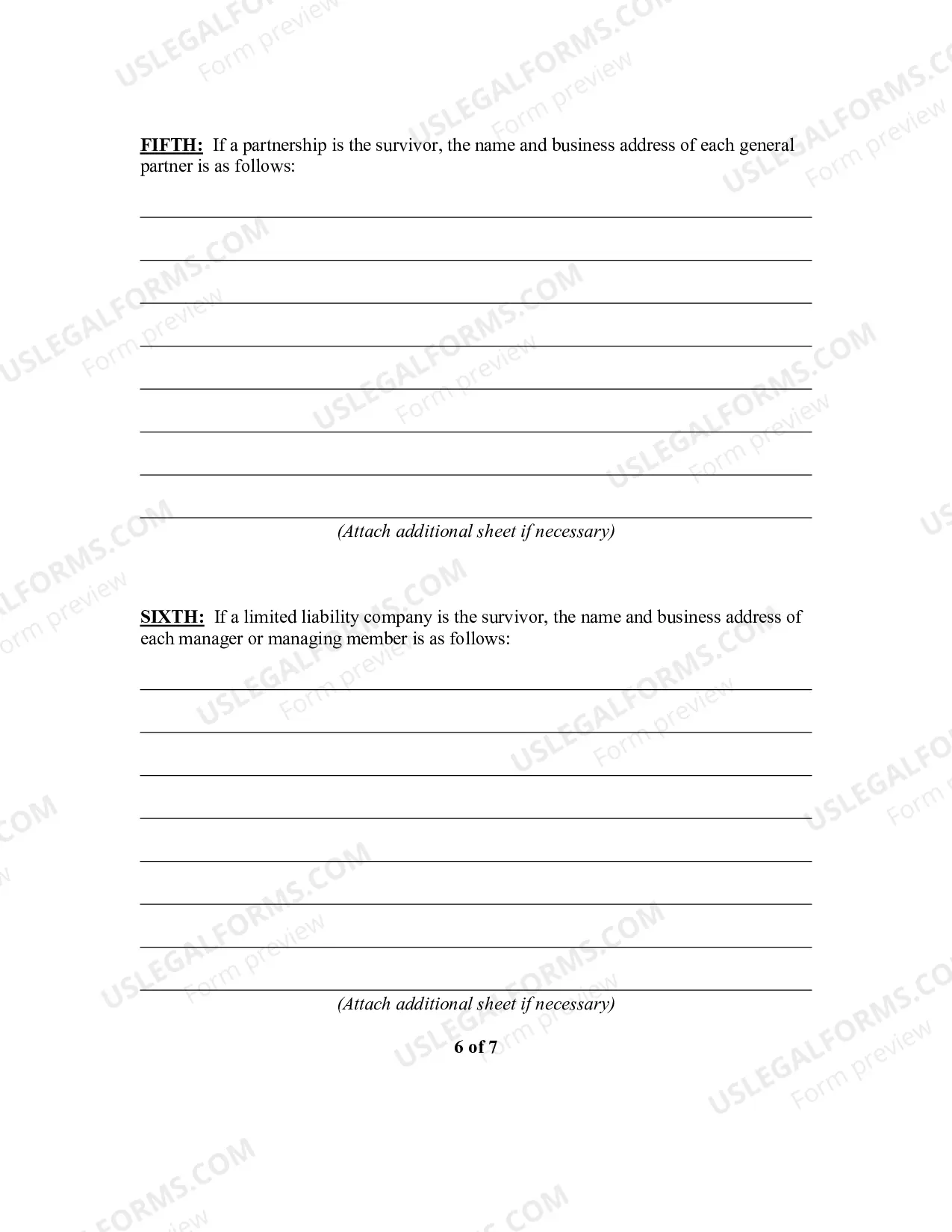 Preview Articles of Merger of Florida for Profit ot non-Profit Corporations into Other Business Entity