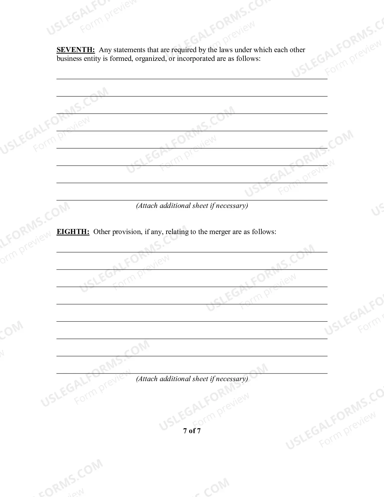 Preview Articles of Merger of Florida for Profit ot non-Profit Corporations into Other Business Entity