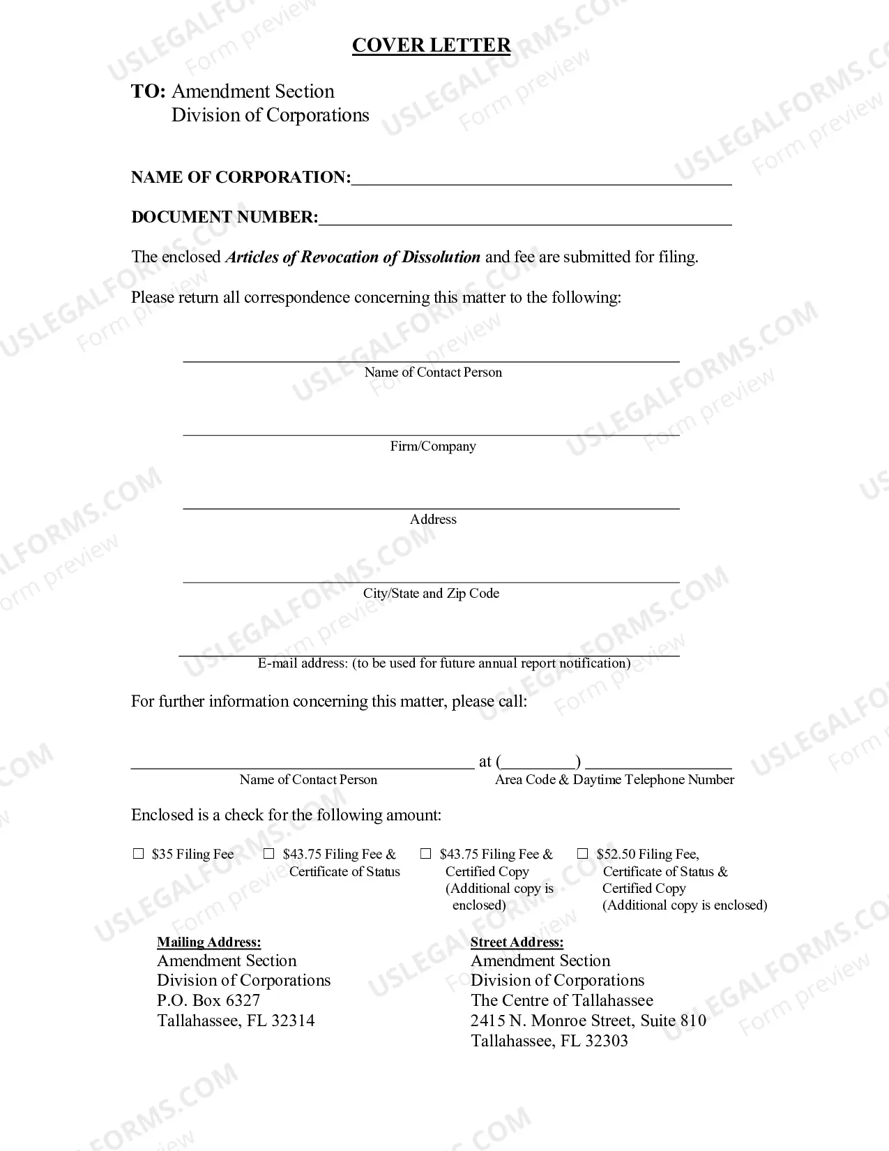 Preview Articles of Revocation Of Dissolution (Florida Not For Profit Corporation)