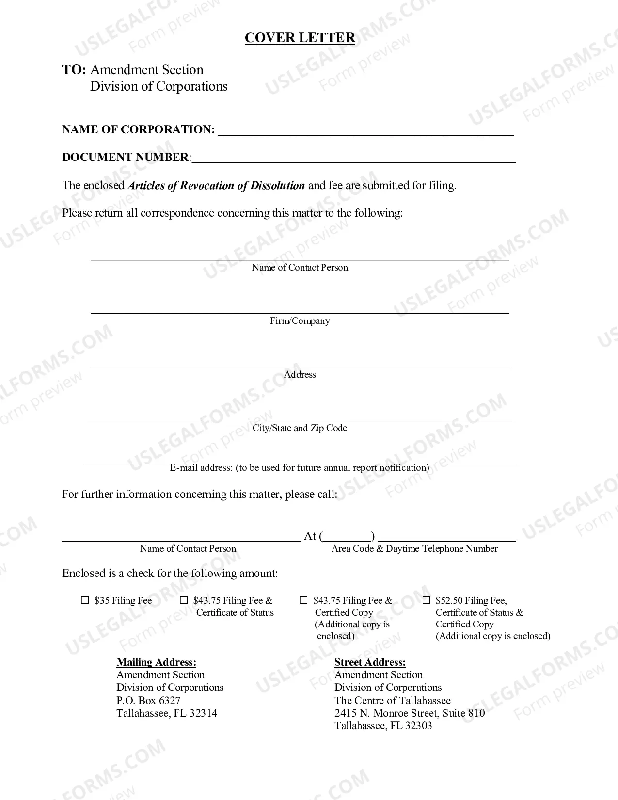 Preview Articles of Revocation Of Dissolution (Florida Profit Corporation)