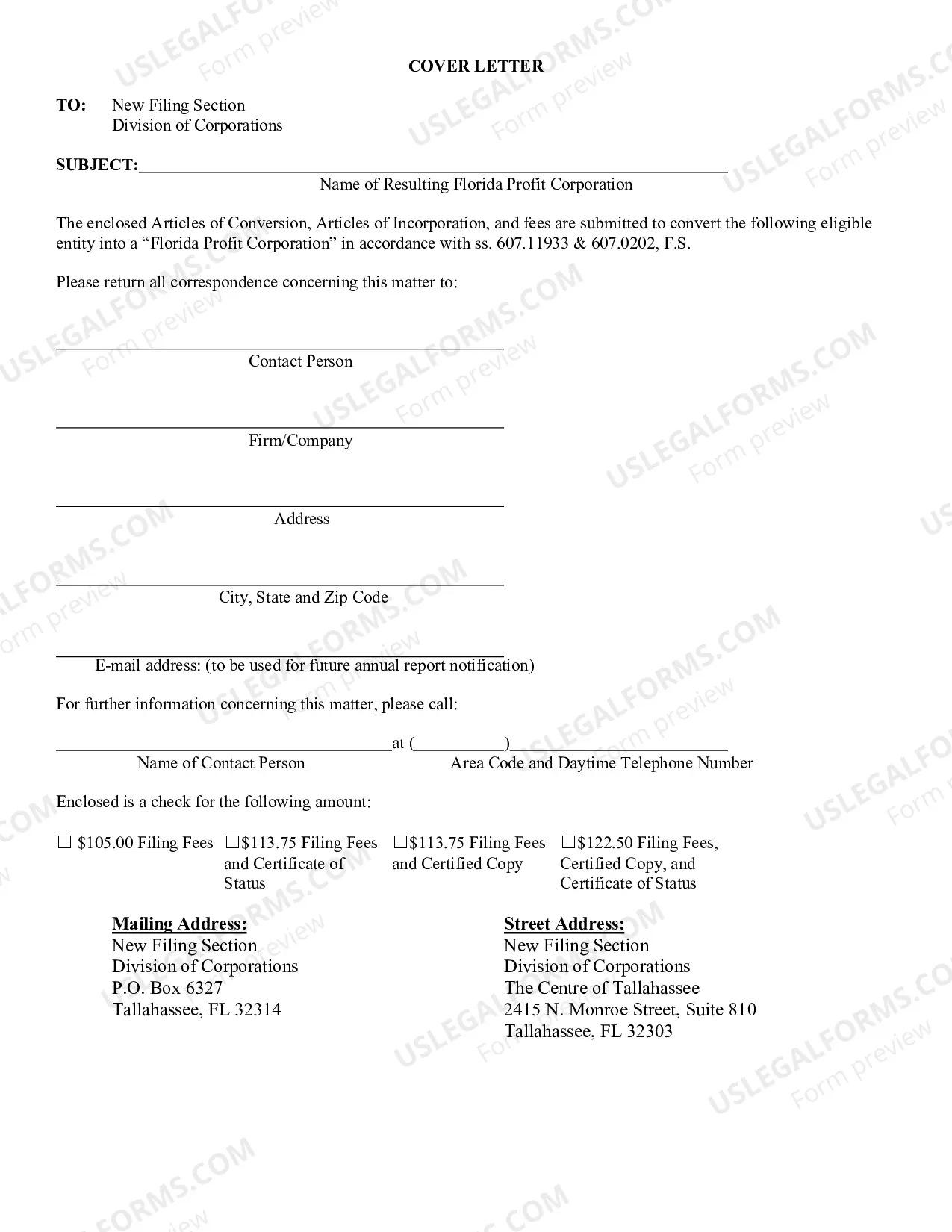 Preview Certificate of Conversion (Other Business Entity Into Florida Profit Corporation