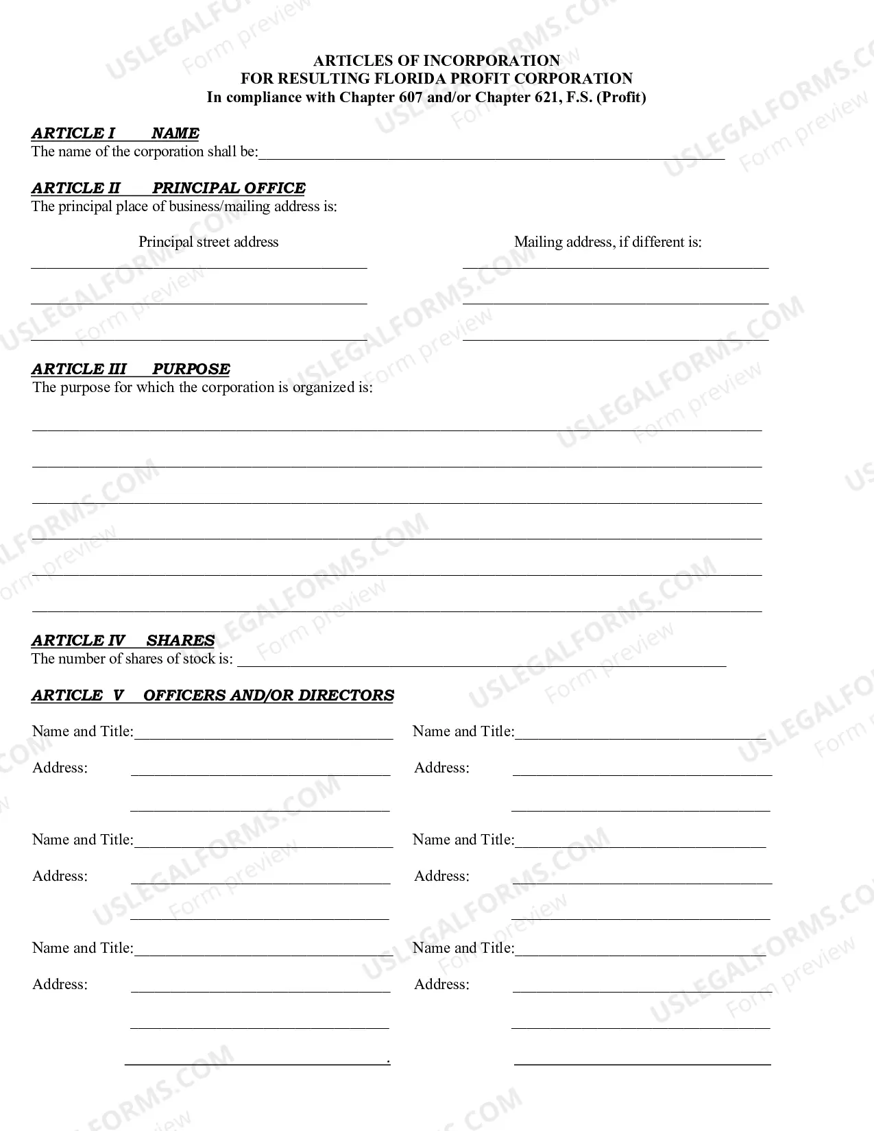 Preview Certificate of Conversion (Other Business Entity Into Florida Profit Corporation