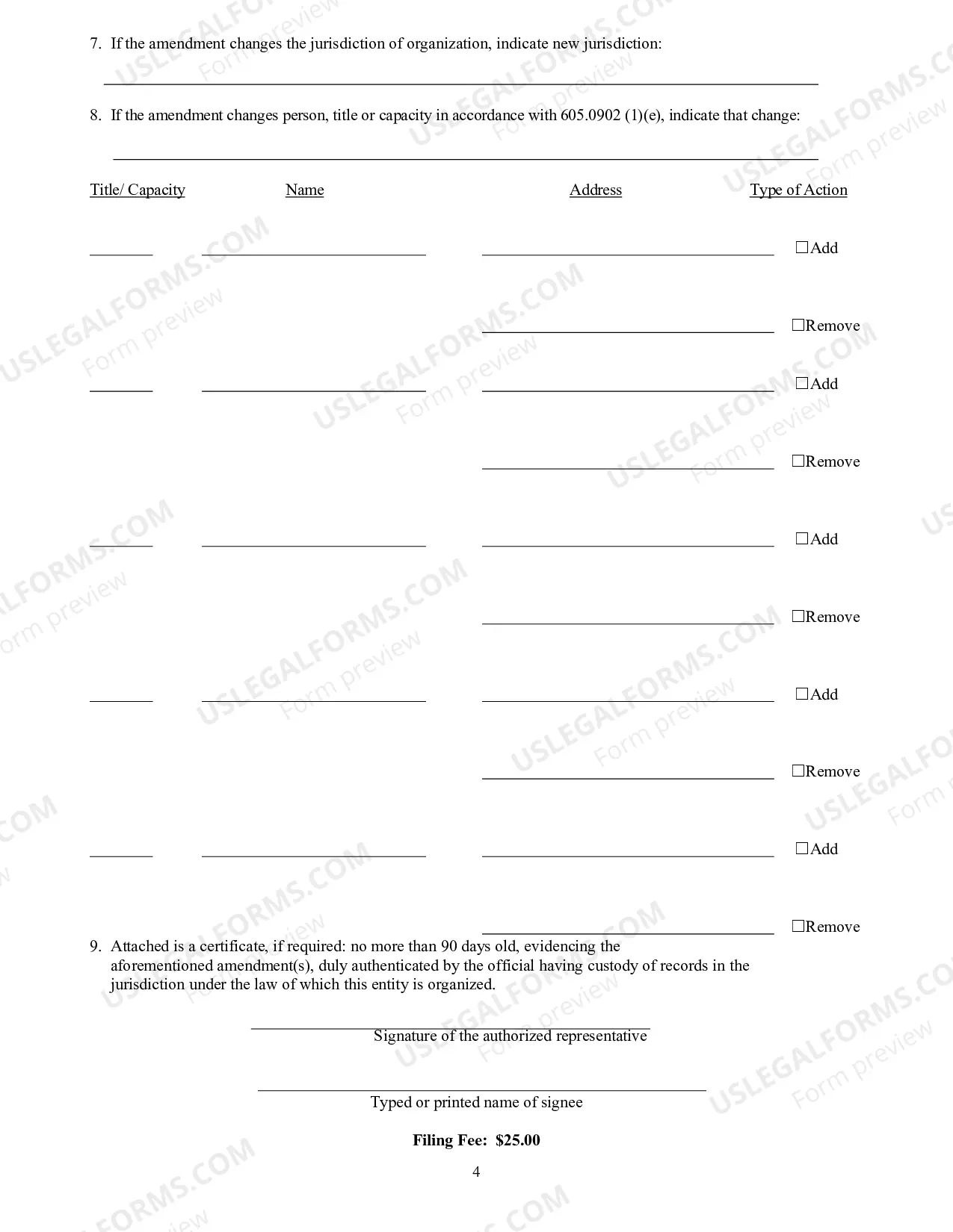 Preview Application By Foreign LLC To File Amendment To Certificate of Authority To Transact Business In Florida