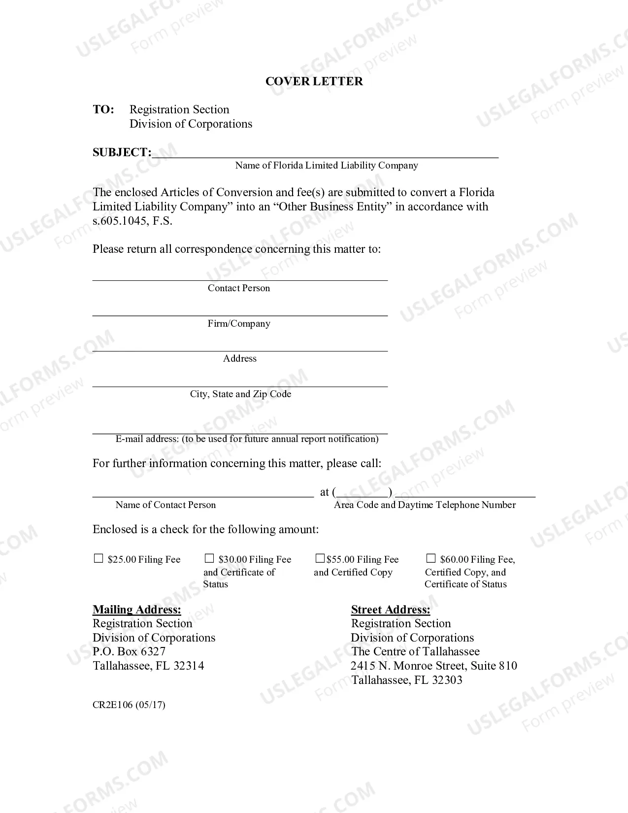 Preview Certificate of Conversion For Florida Limited Liability Company Into Other Business Entity Into