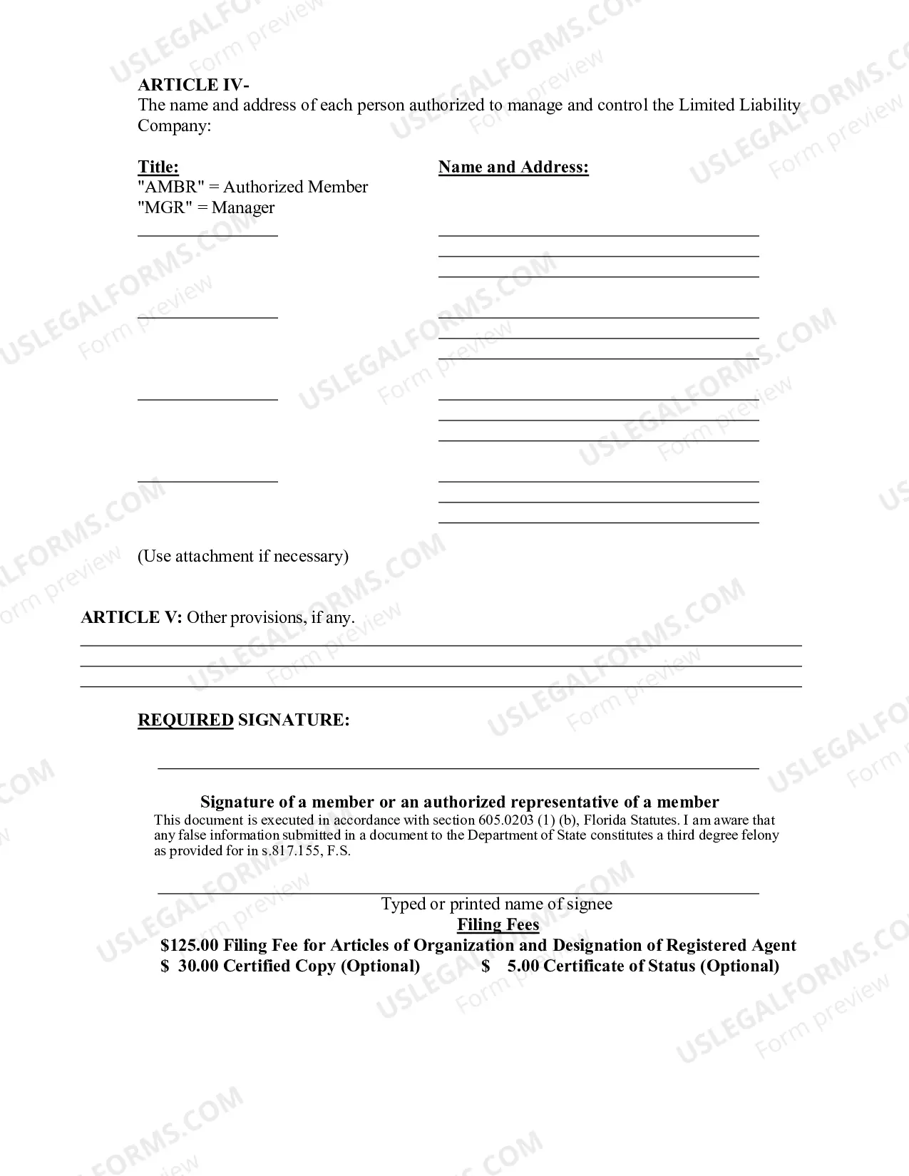 Preview Certificate of Conversion For Other Business Entity Into Florida LLC