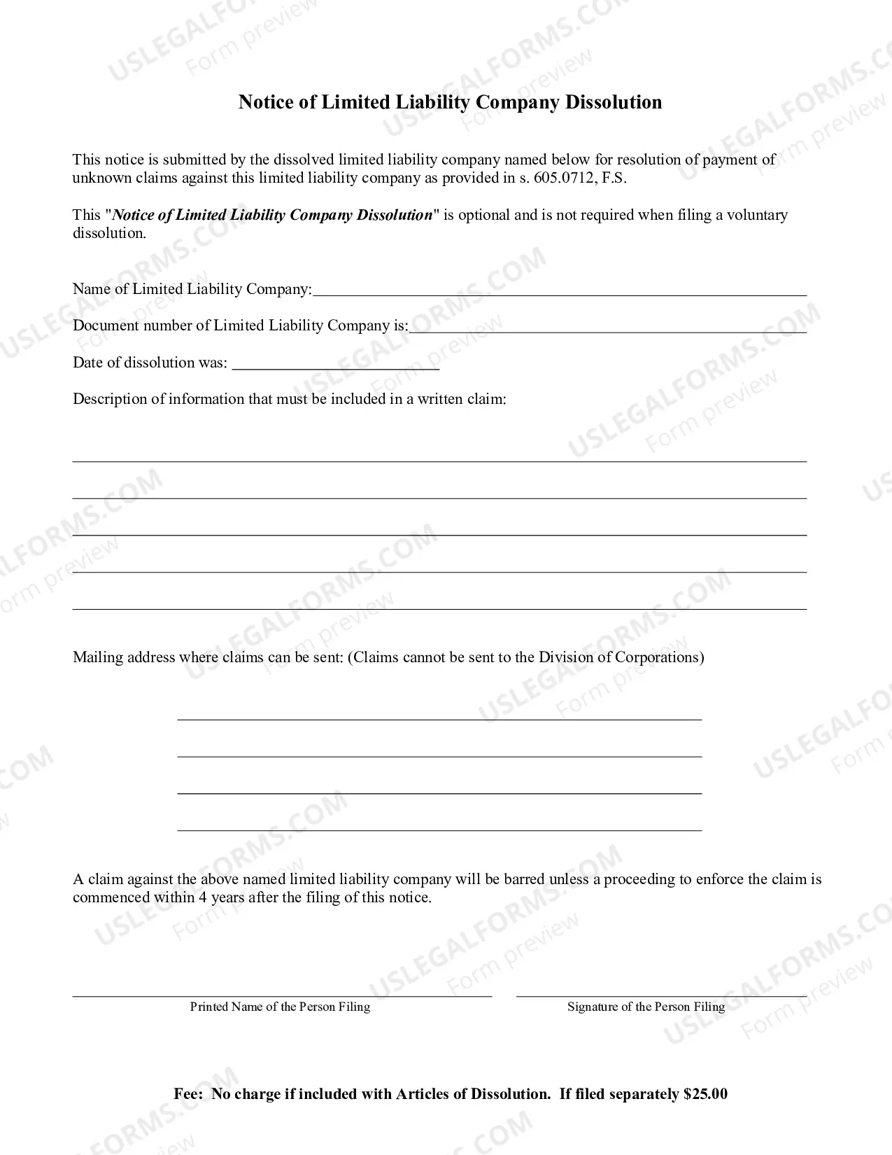 Preview Notice of Limited Liability Company Dissolution