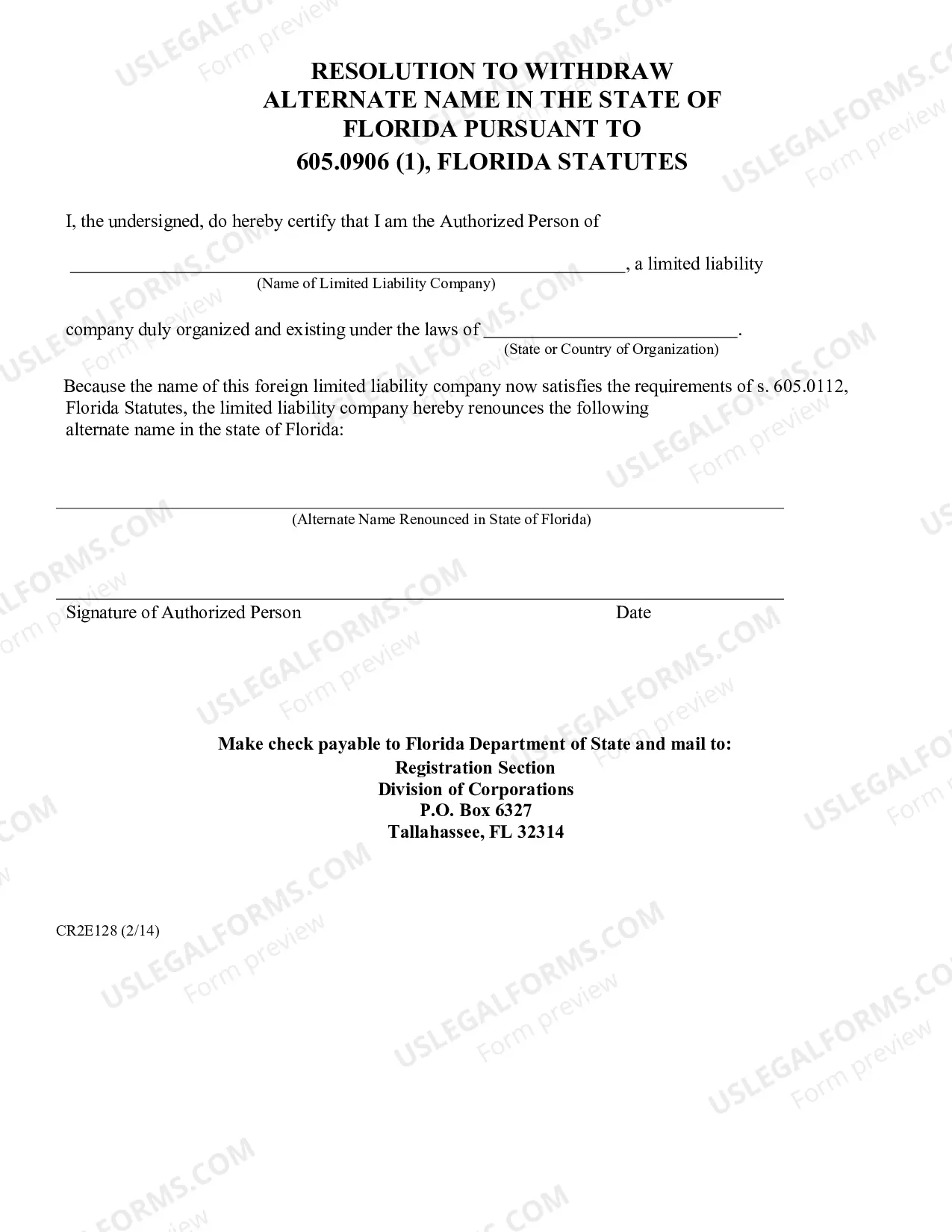 Preview Resolution By Members To Renounce An Alternate Name In The State of Florida