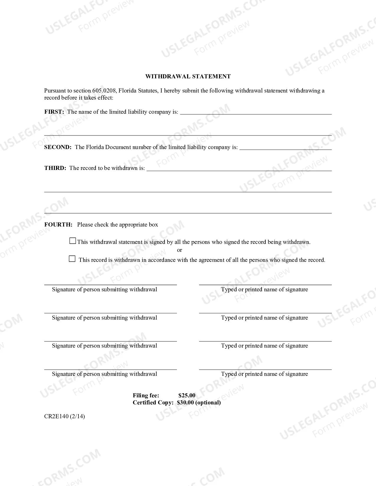 Preview Withdrawal Statement