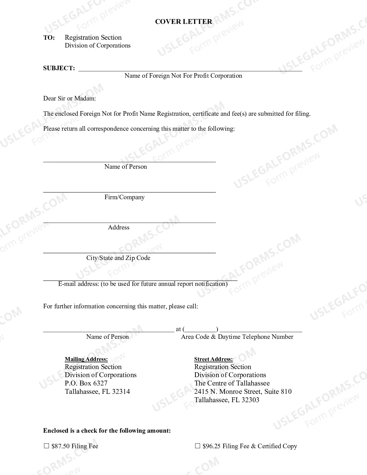 Preview Application For The Registration of A Corporate Name For Foreign Not For Profit Corporation