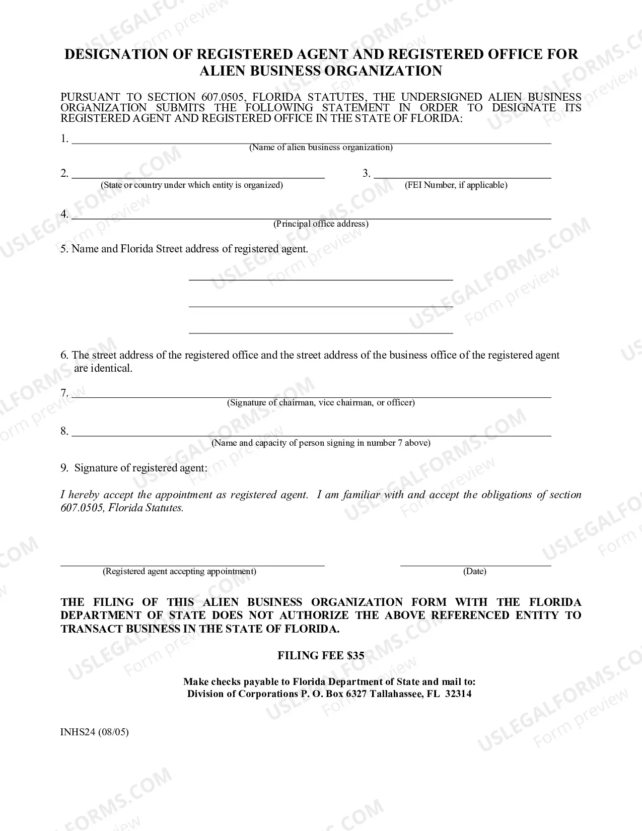 Preview Designation of Registered Agent-Office for Alien Business Organization-Foreign Corporation