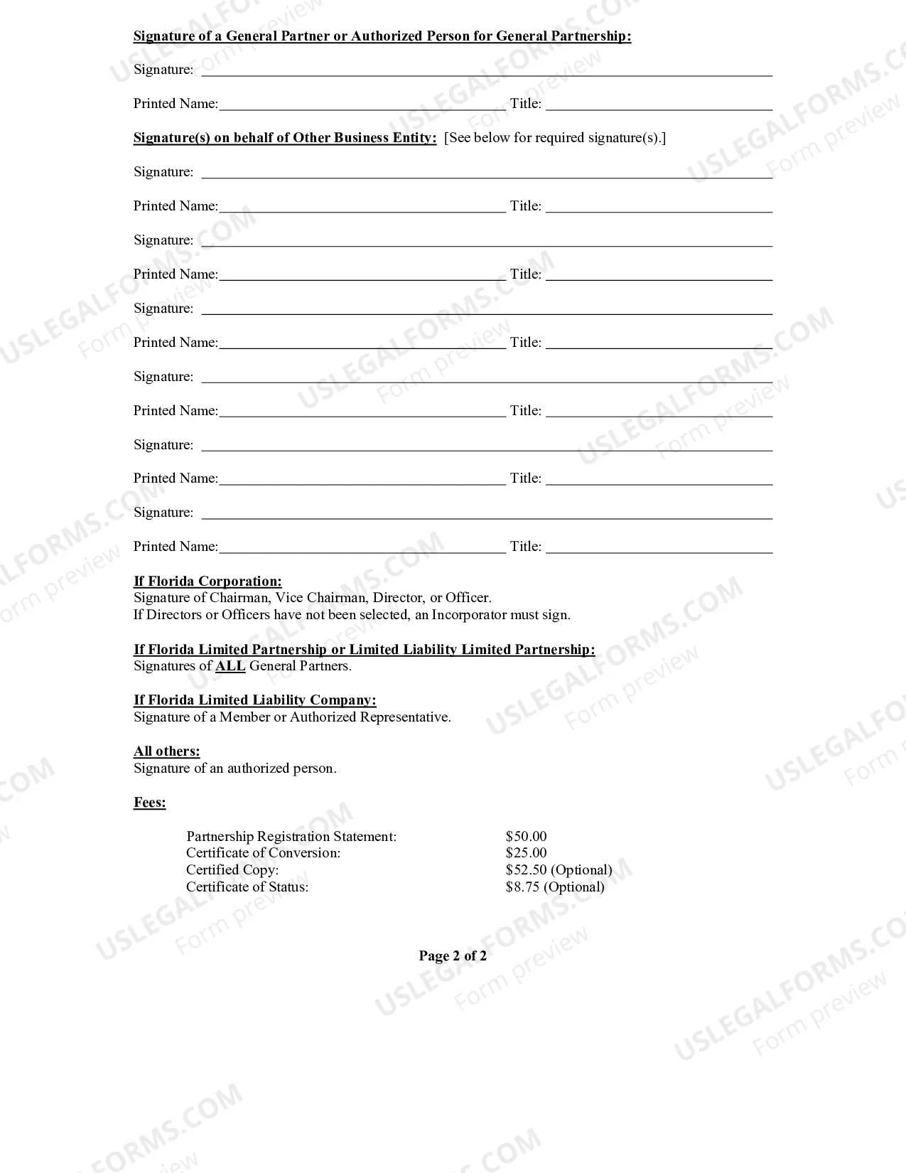 Preview Certificate of Conversion For Other Organization Into Florida Partnership