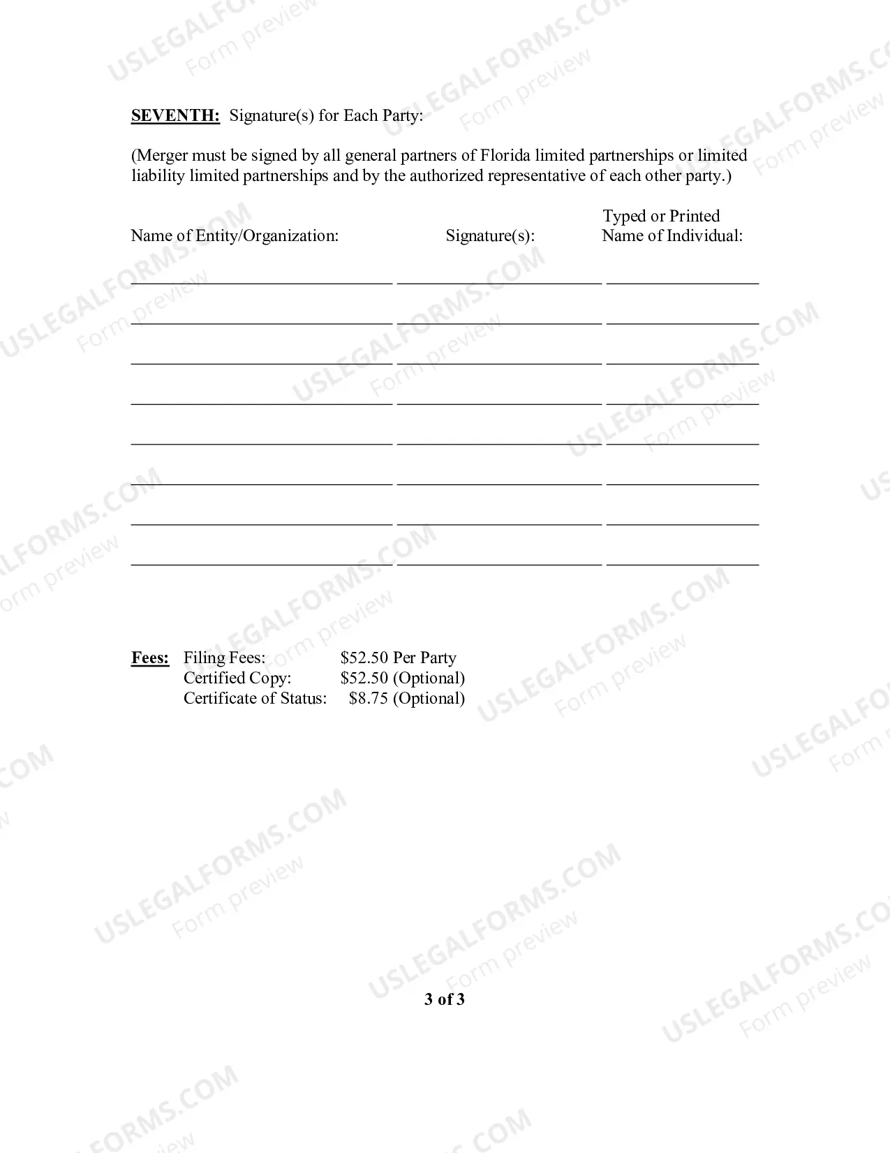 Preview Certificate of Merger For Florida Limited Partnership Or Limited Liability Partnership
