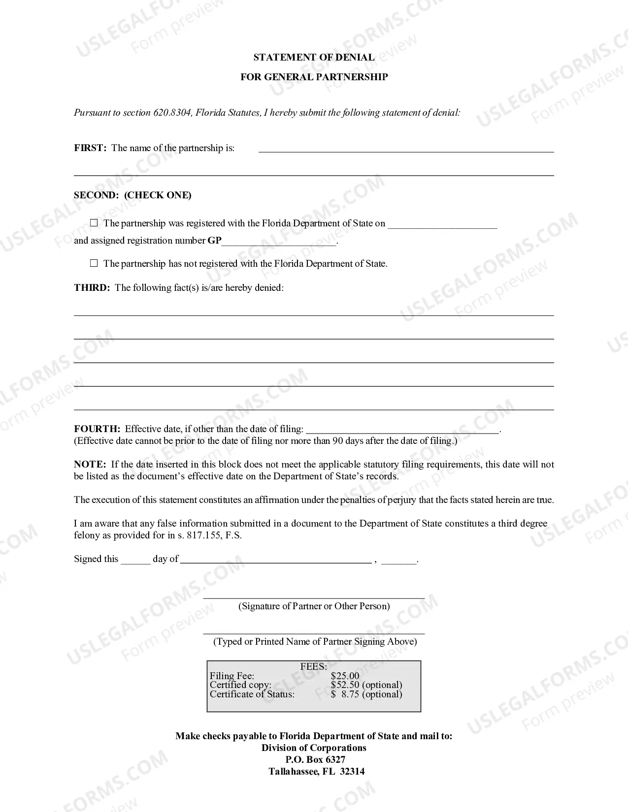 Preview Statement of Denial For General Partnership