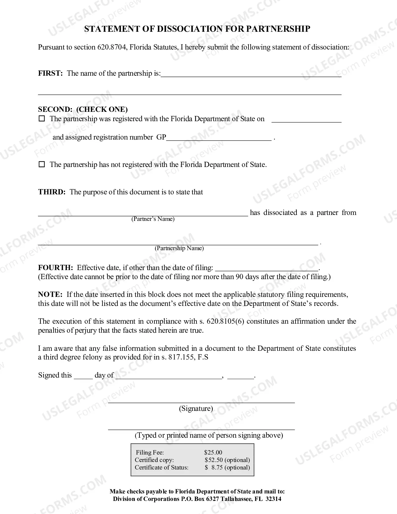 Preview Statement of Dissociation For Partnership
