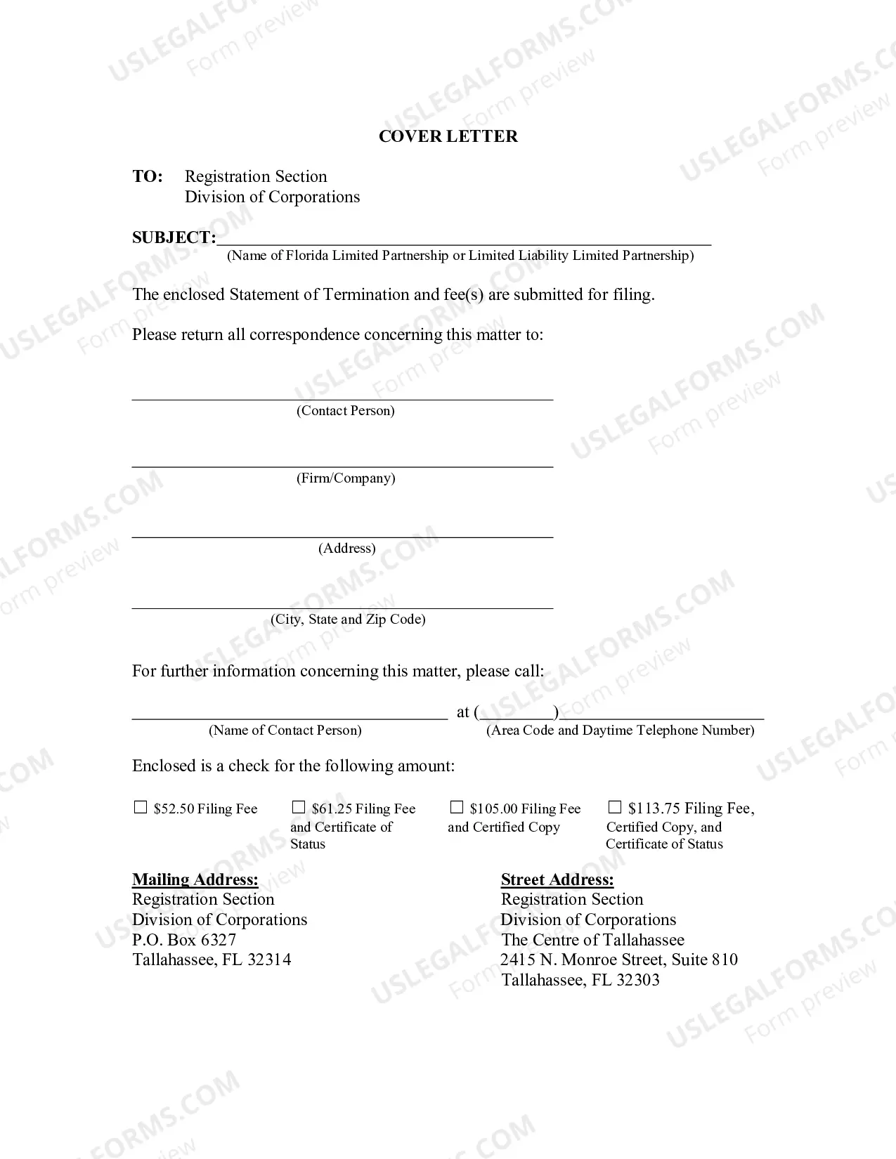 Preview Statement of Termination For Florida Limited Partnership Or Limited Liability Partnership
