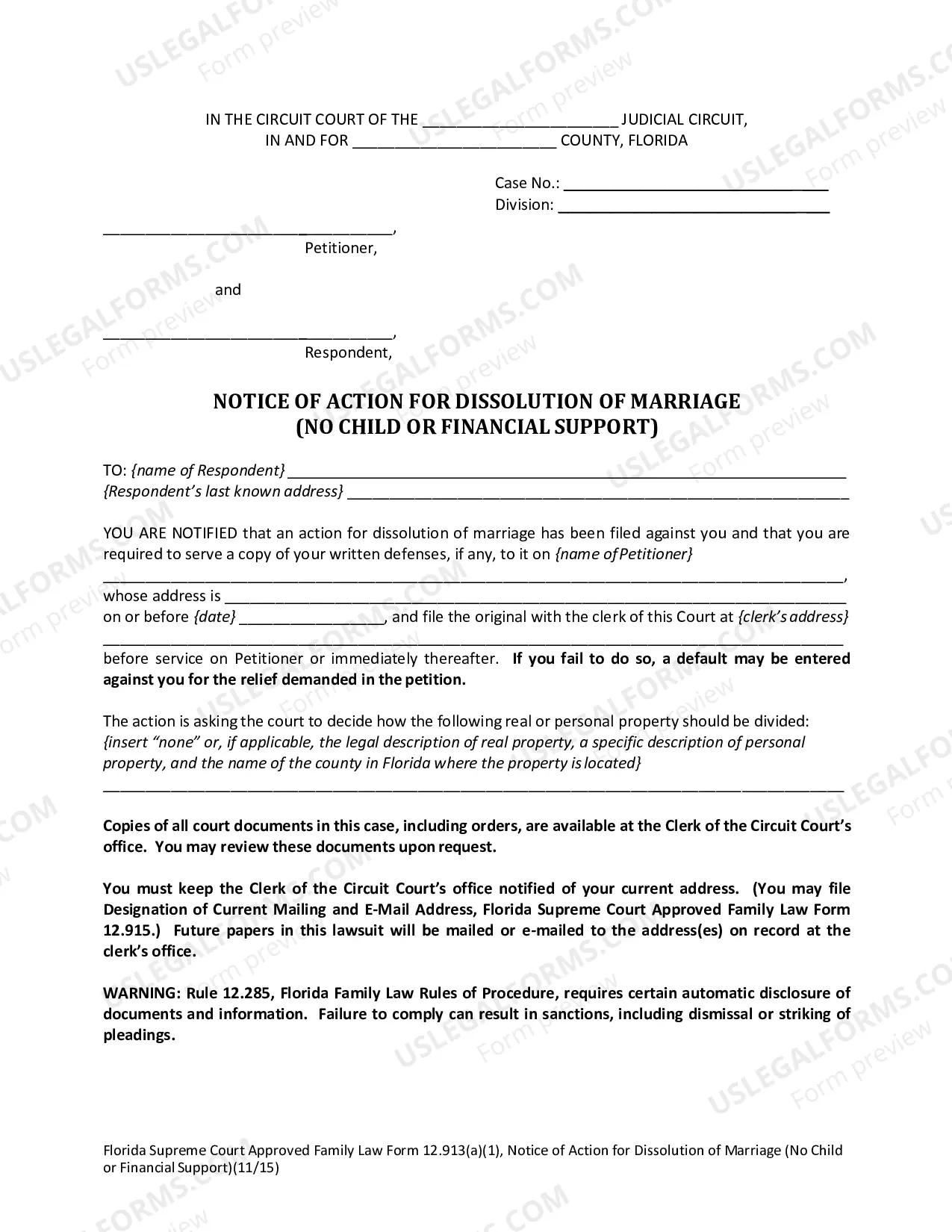 Preview Notice of Action Constructive Service No Property