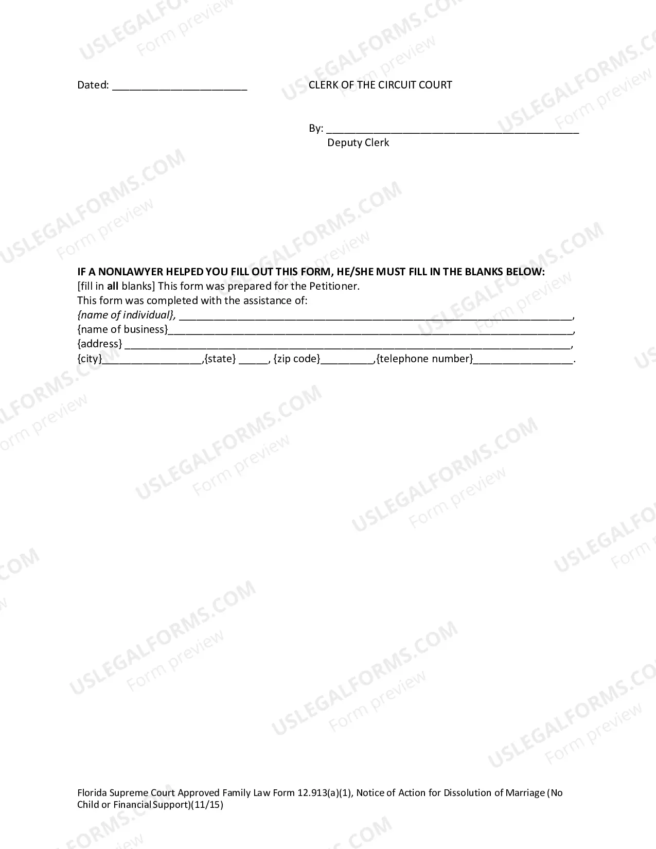Preview Notice of Action Constructive Service No Property