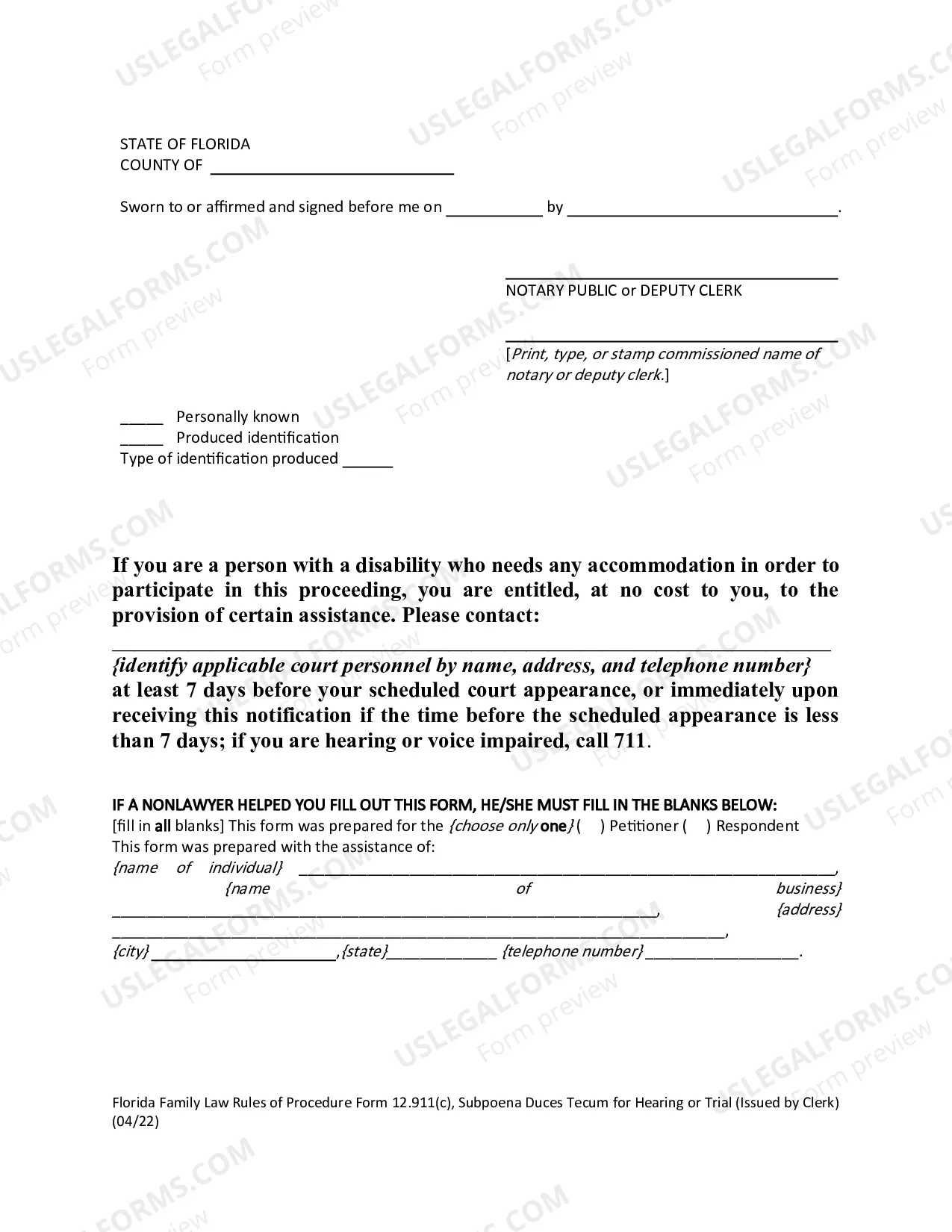 Preview Subpoena Duces Tecum For Trial (For Issuance By Clerk)