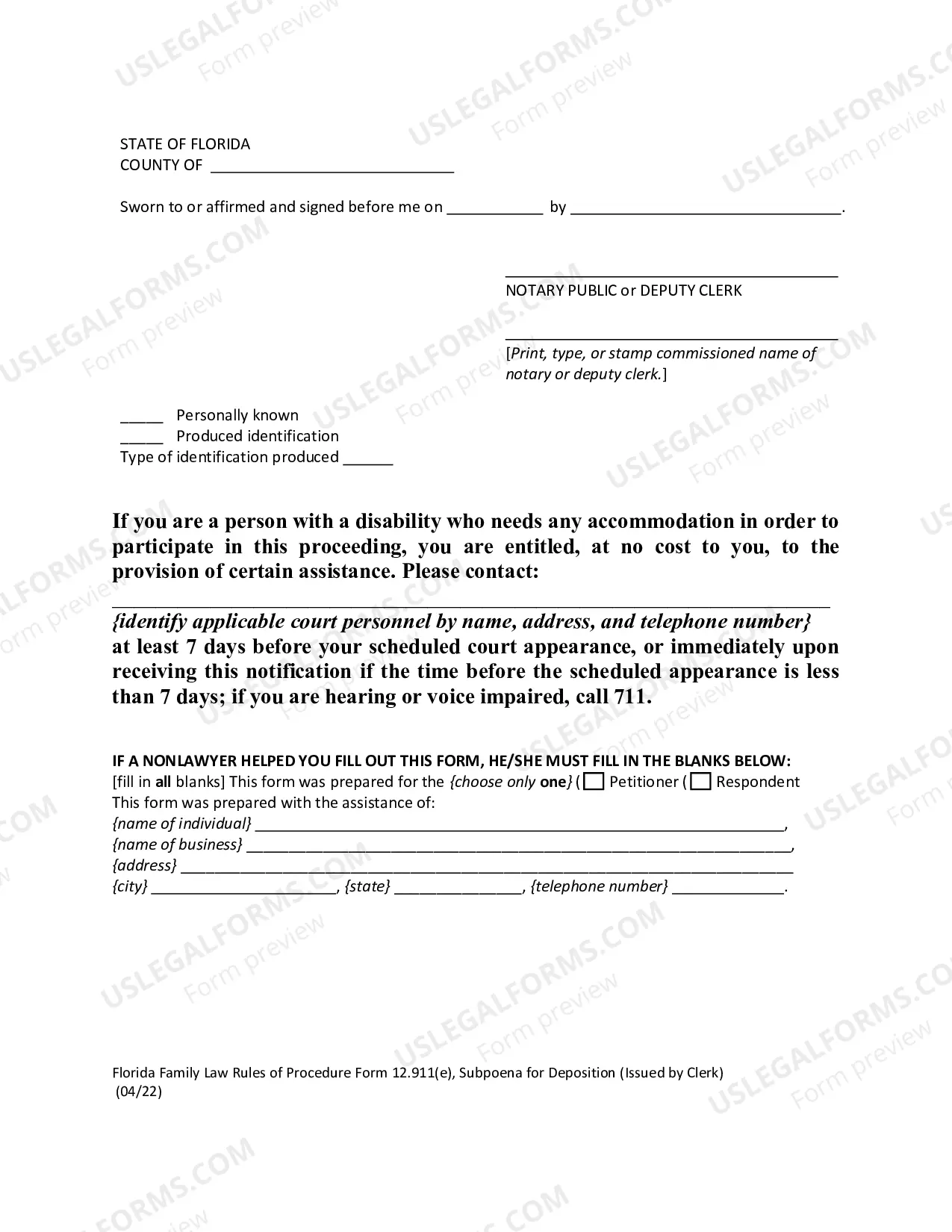 Preview Subpoena For Deposition (For Issuance By Clerk)