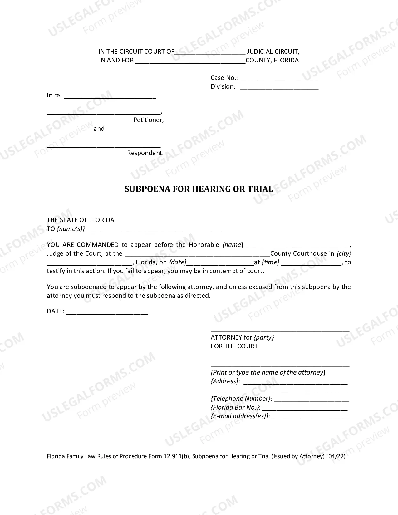 Preview Subpoena For Trial (For Issuance By Attorney)