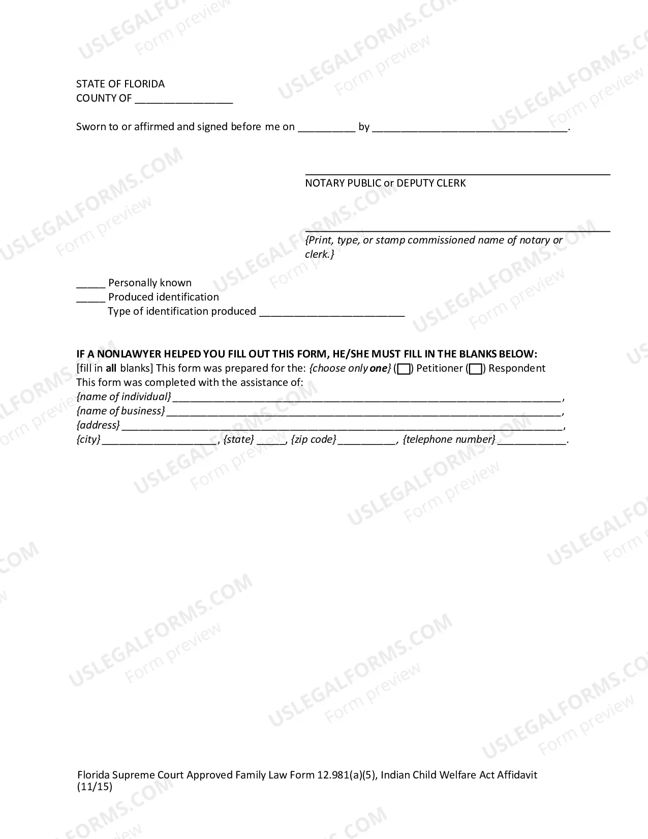 Preview Indian Child Welfare Act Affidavit