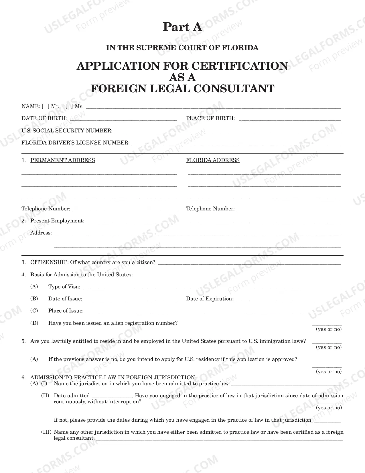 Preview Application For Certification As Foreign Legal Consultant (Packet)