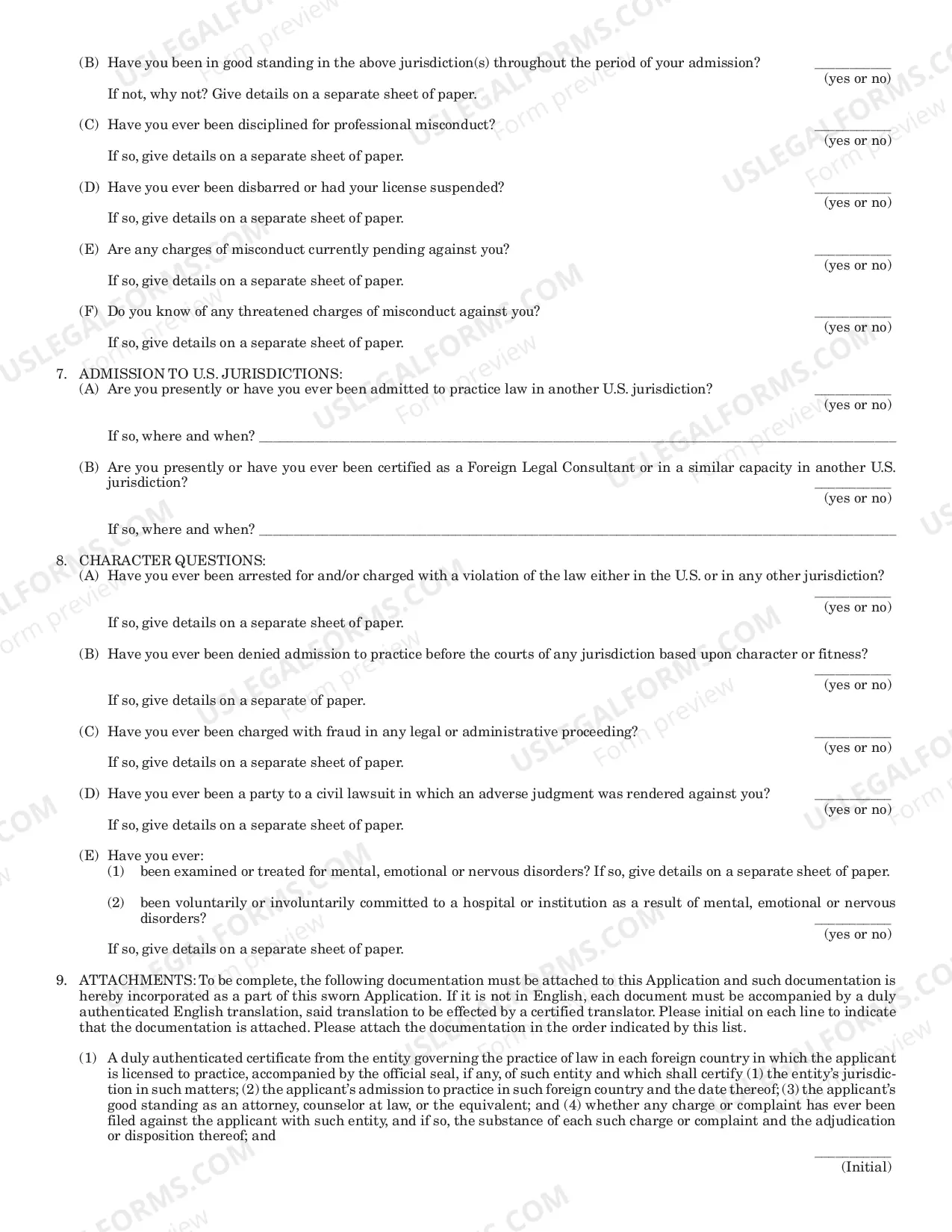 Preview Application For Certification As Foreign Legal Consultant (Packet)