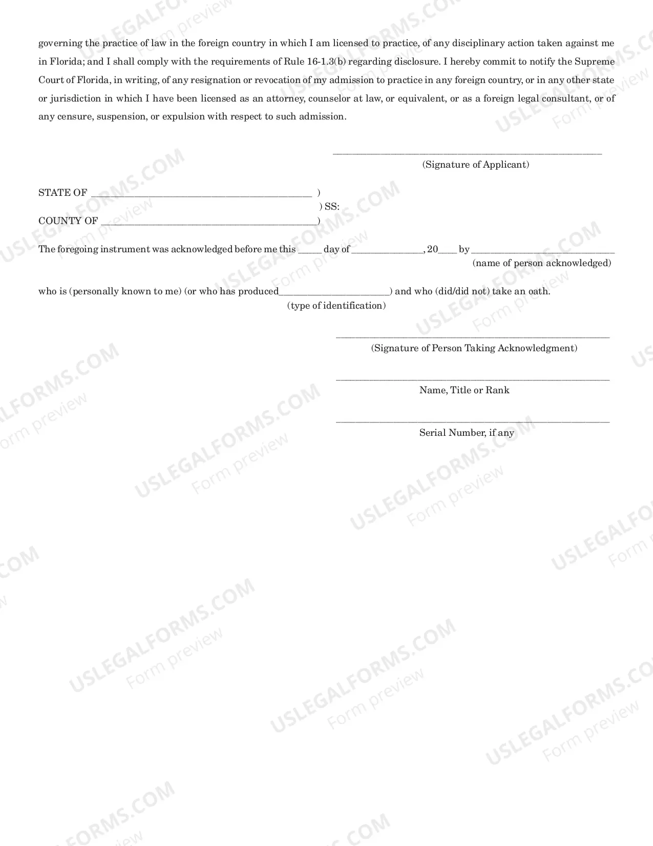 Preview Application For Certification As Foreign Legal Consultant (Packet)