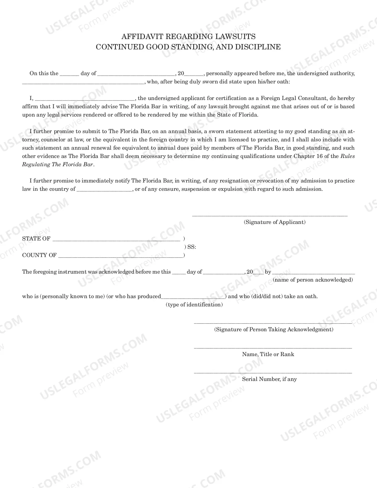 Preview Application For Certification As Foreign Legal Consultant (Packet)