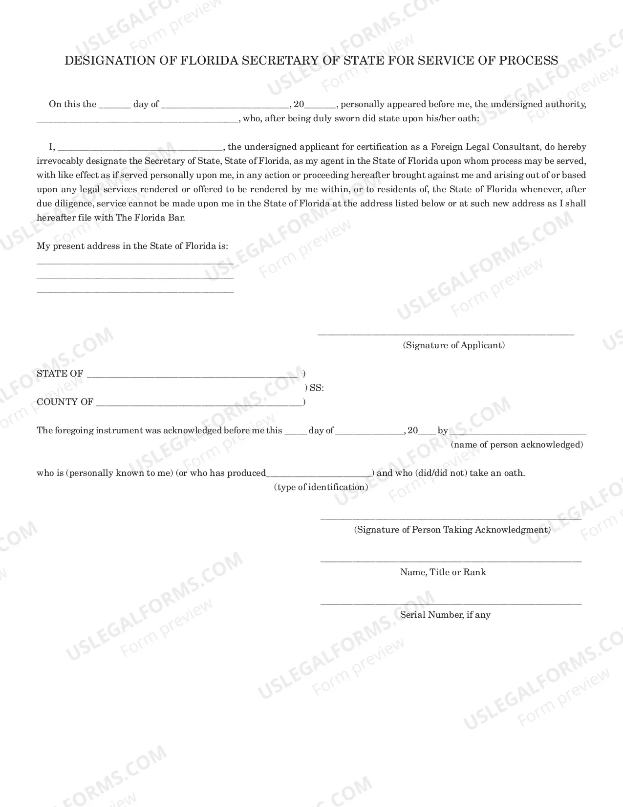 Preview Application For Certification As Foreign Legal Consultant (Packet)