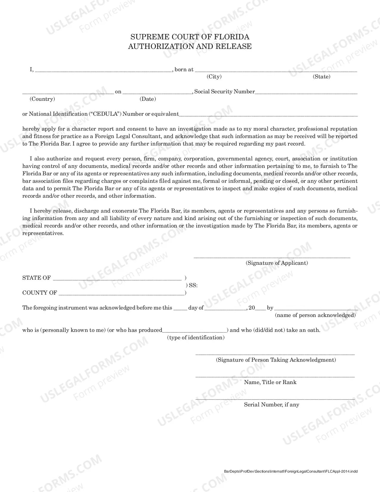 Preview Application For Certification As Foreign Legal Consultant (Packet)