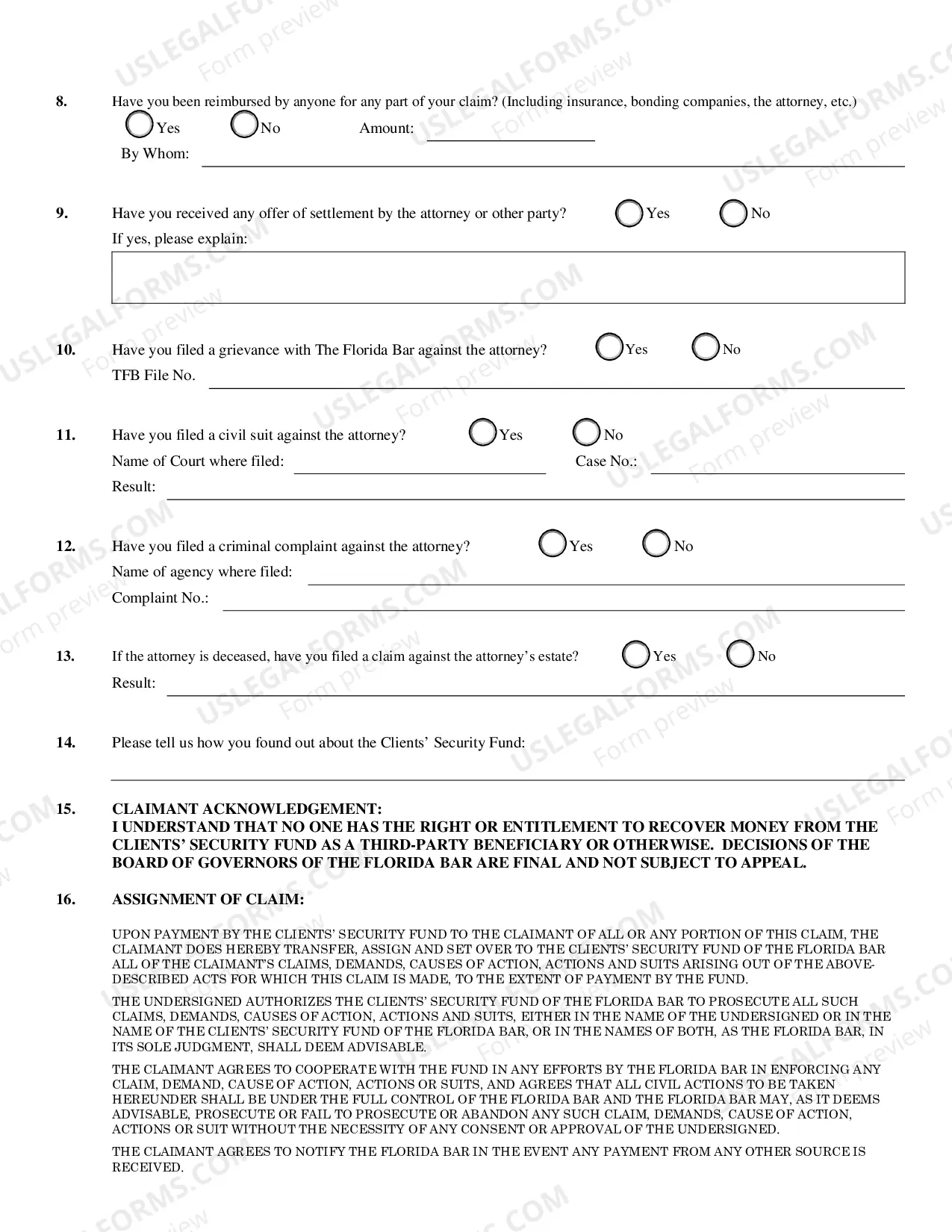 Preview Statement of Claim (Clients Security Fund)