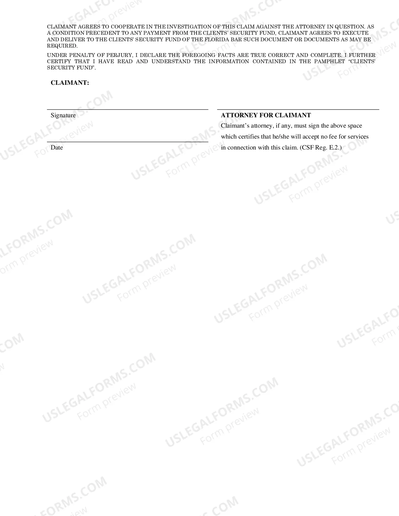 Preview Statement of Claim (Clients Security Fund)