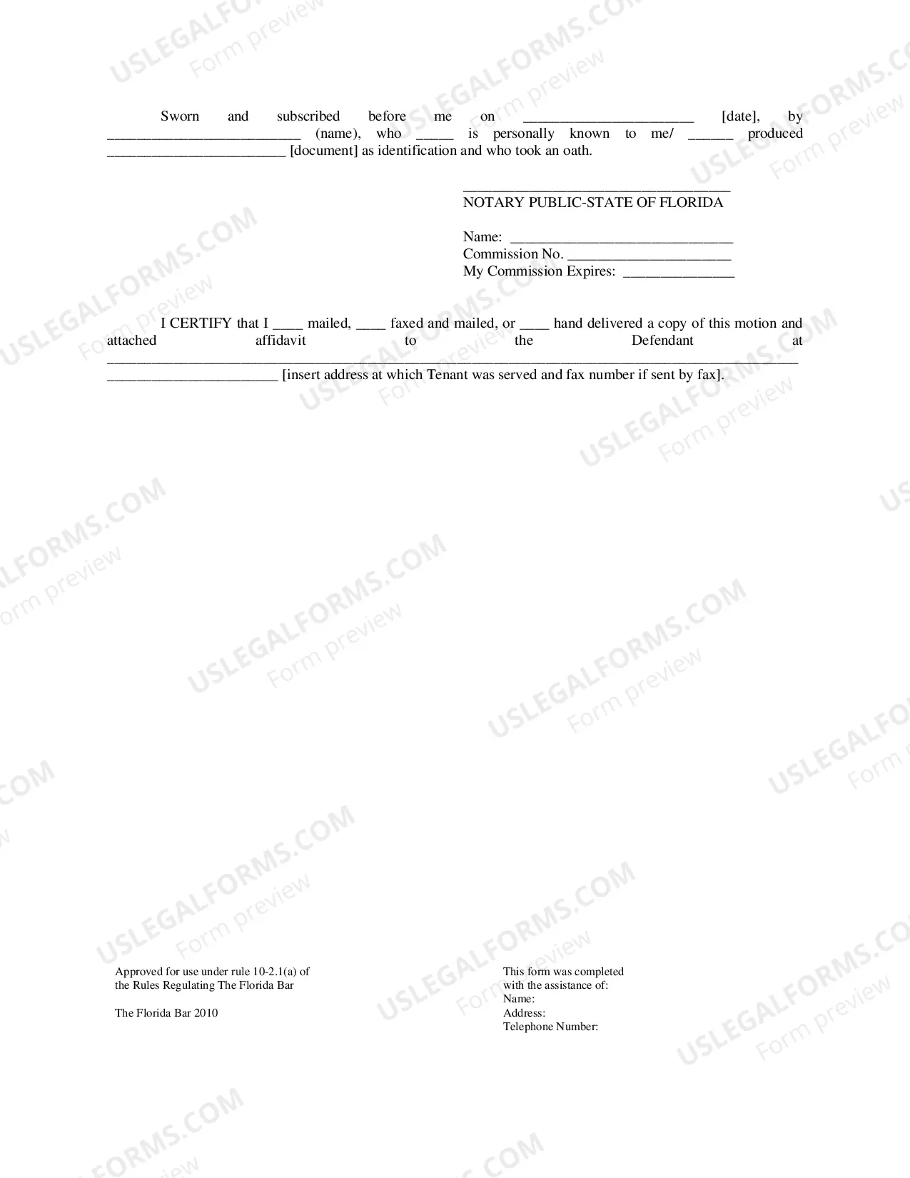 Preview Affidavit of Damages