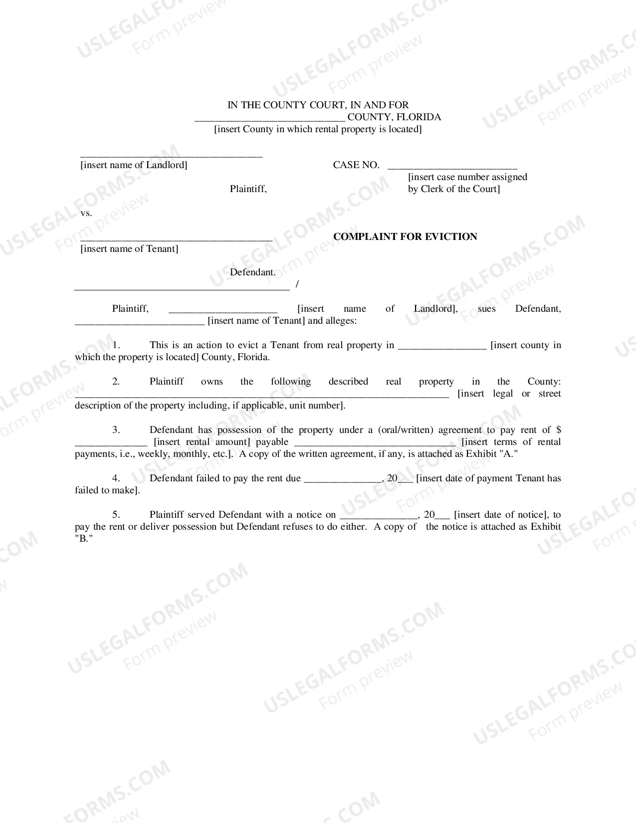 Preview Complaint For Eviction And Damages