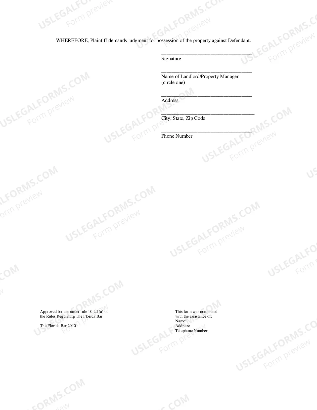 Preview Complaint For Eviction And Damages