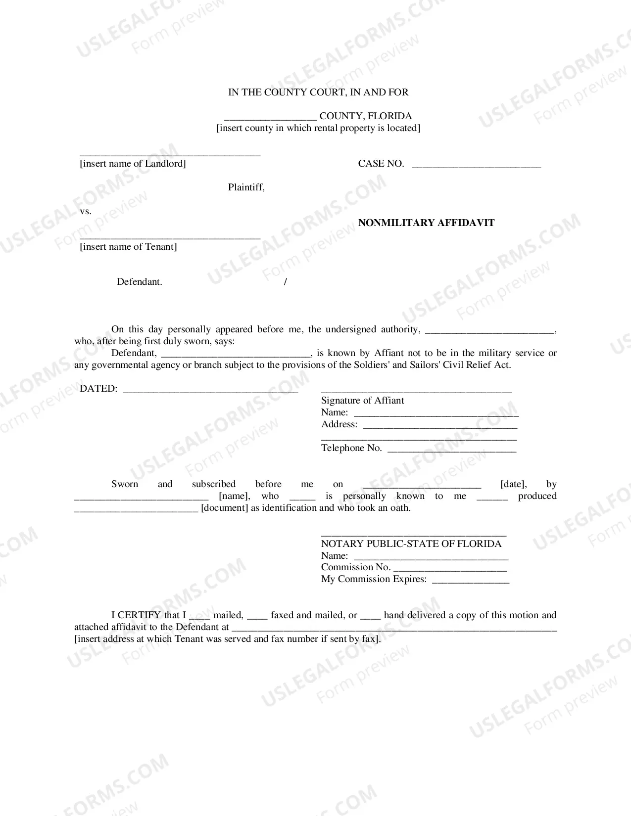 Preview Nonmilitary Affidavit