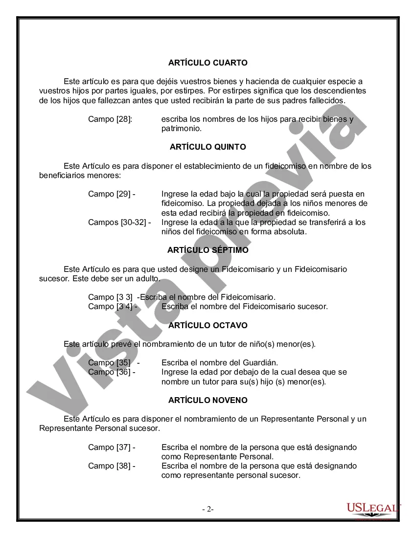 Preview Formulario Legal de Última Voluntad y Testamento para una Persona Soltera con Hijos Menores