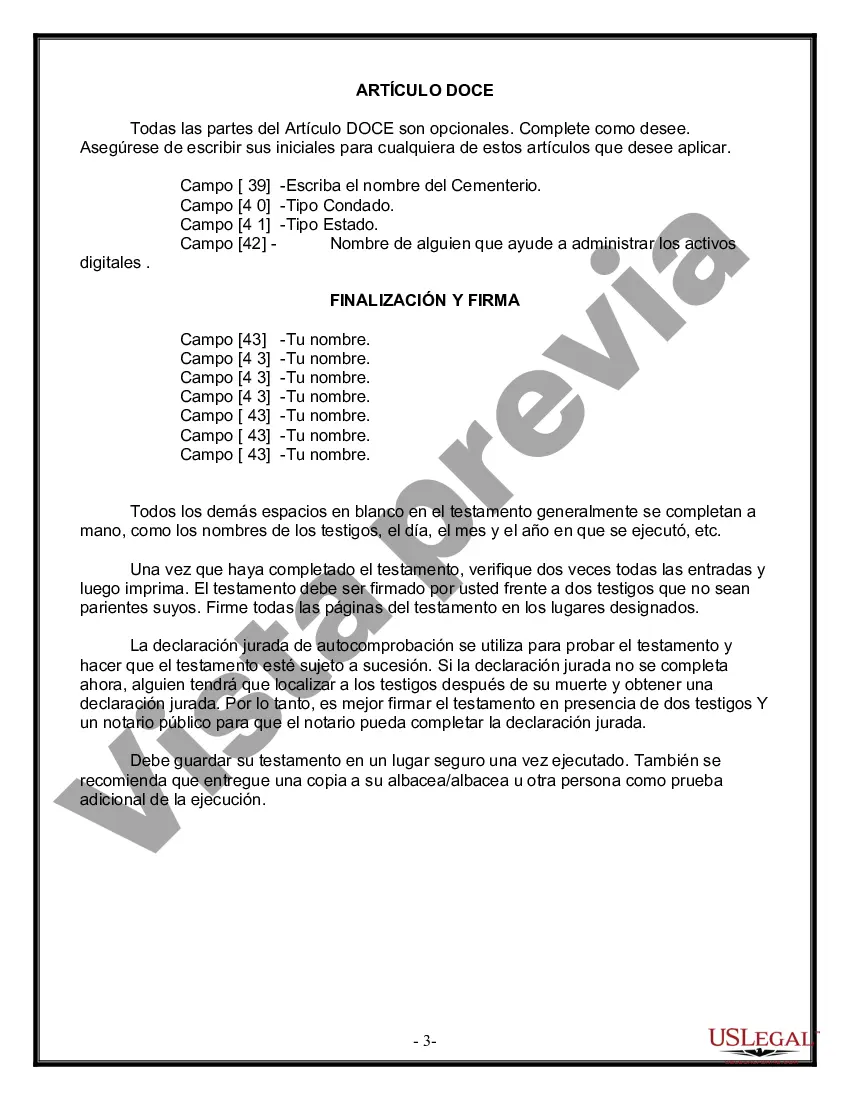 Preview Formulario Legal de Última Voluntad y Testamento para una Persona Soltera con Hijos Menores
