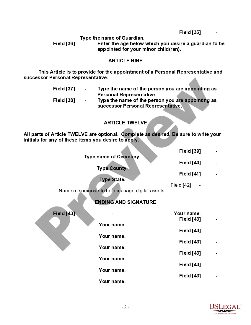 Preview Last Will and Testament for a Single Person with Minor Children
