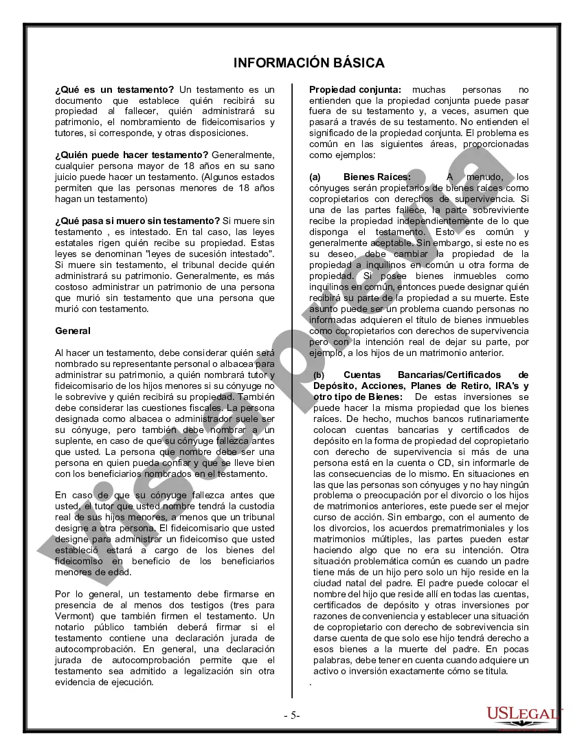 Preview Formulario Legal de Última Voluntad y Testamento para Persona Soltera con Hijos Adultos y Menores