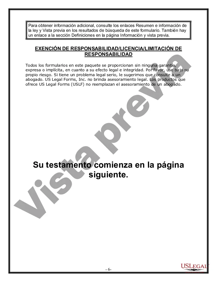 Preview Formulario Legal de Última Voluntad y Testamento para Persona Soltera con Hijos Adultos y Menores