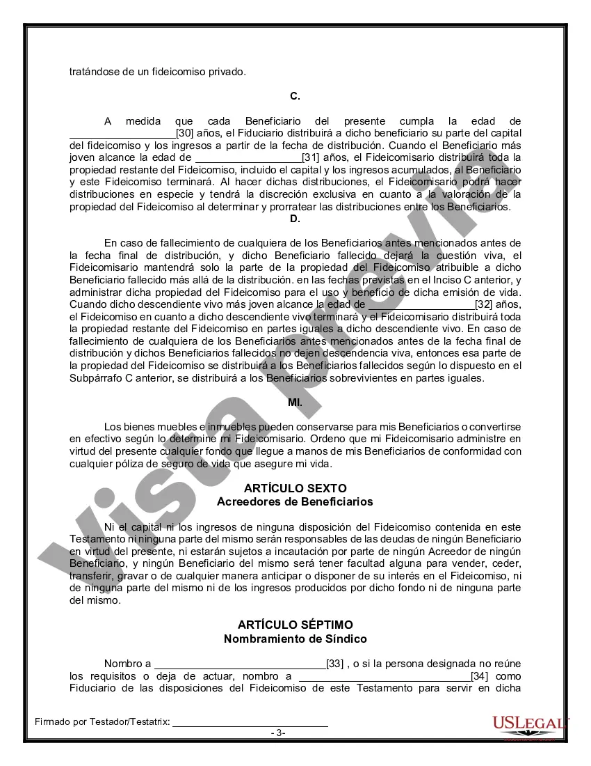 Preview Formulario Legal de Última Voluntad y Testamento para Persona Soltera con Hijos Adultos y Menores